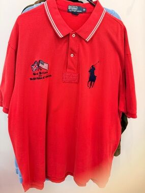 Polo Ralph Lauren Red Big Big Rider Vintage USA vs Great Britain Polo Shirt